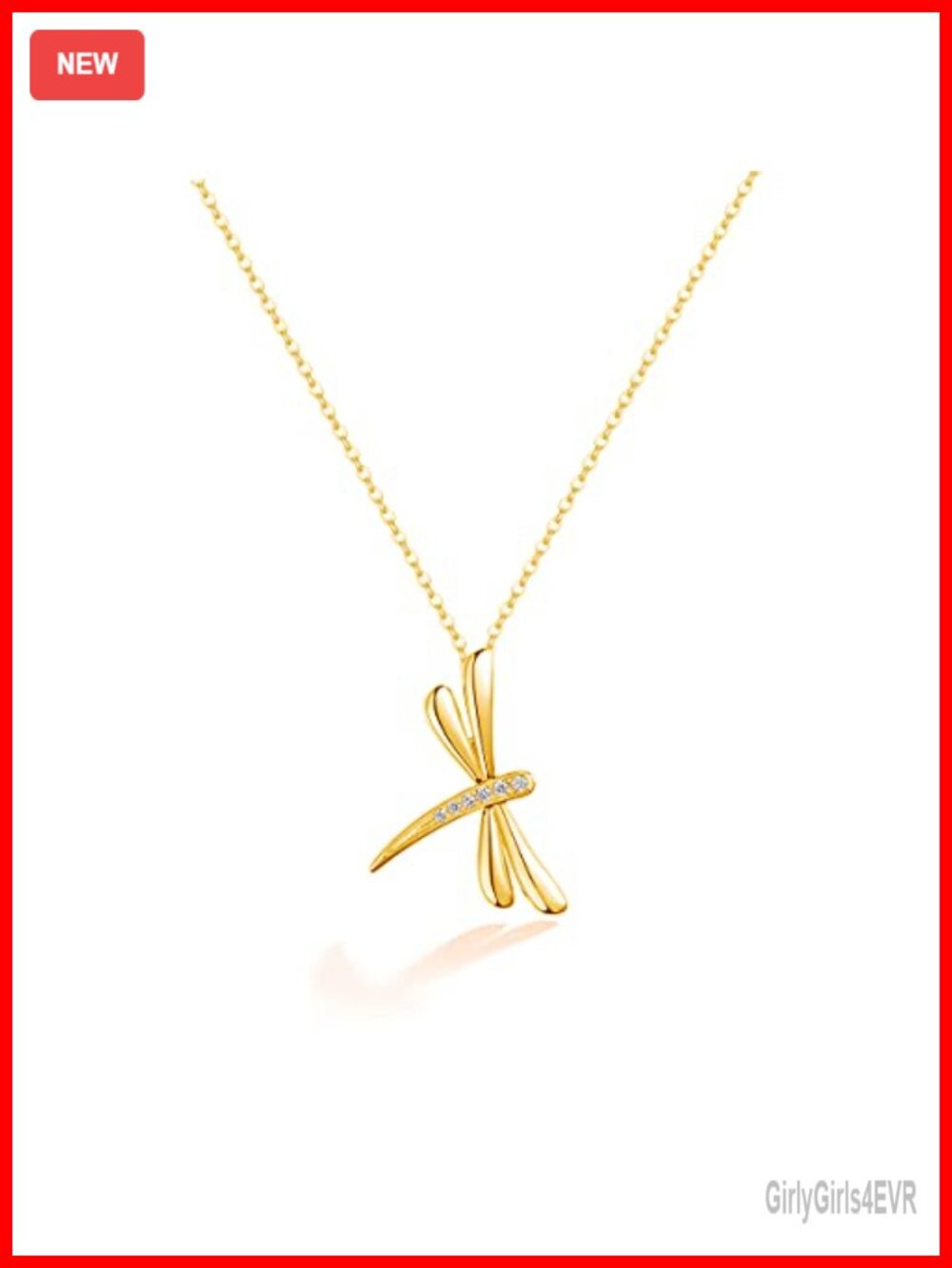 14K Real Solid Gold Dragonfly Necklace with Diamond for Women